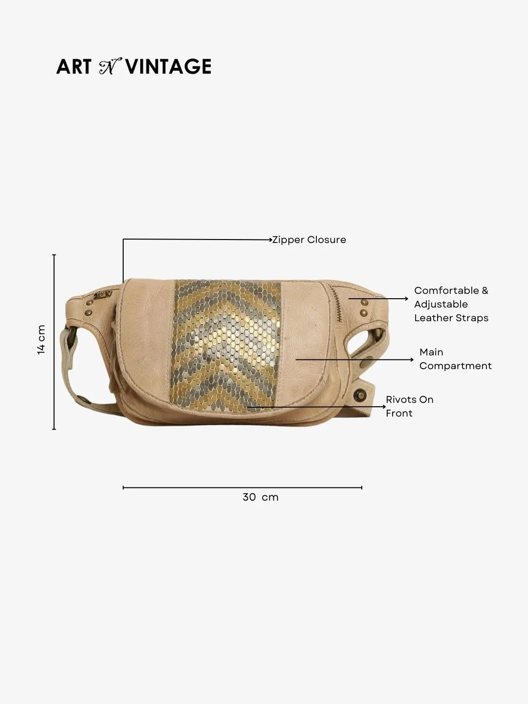 Genuine Cream Leather Waist Belt Bag