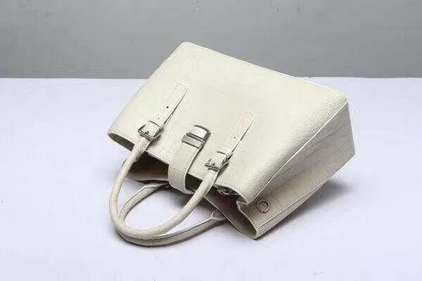 Genuine Crocodile Leather Top Handle Tote With Crossbody Strap White