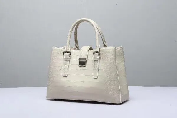 Genuine Crocodile Leather Top Handle Tote With Crossbody Strap White