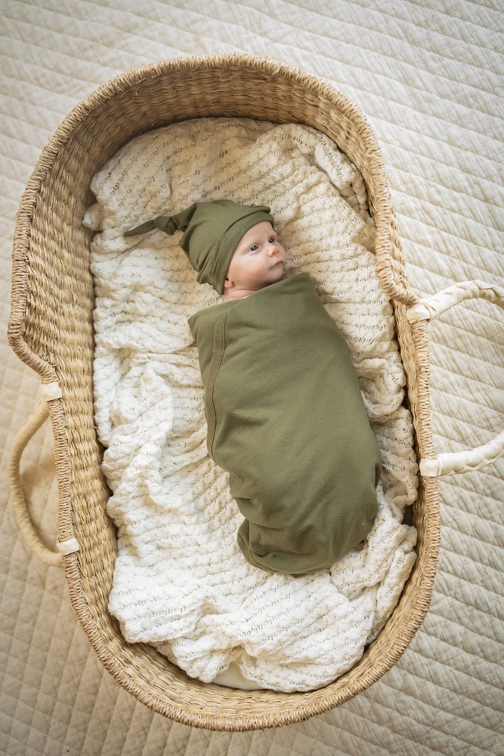 Gia Robe & Olive Green Swaddle Blanket Set