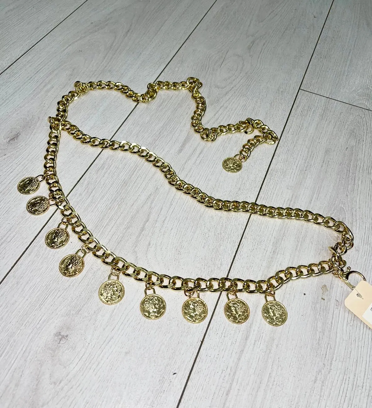 Gold coins double chain belt