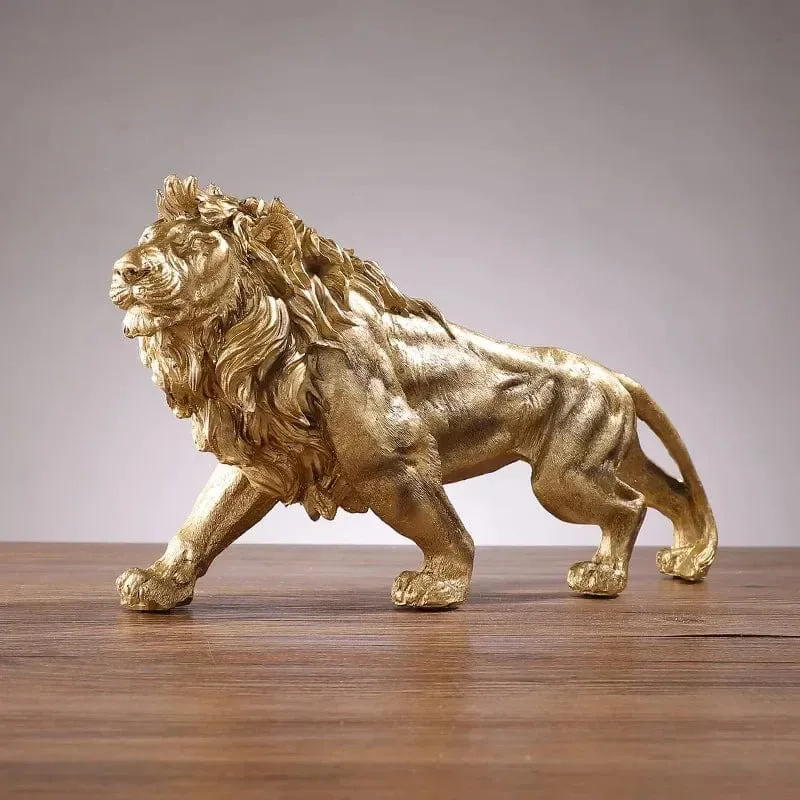 Golden Lion King Resin Ornament | Home and Office Decoration | Animal Statue Accessories for Living Room and Desktop Décor