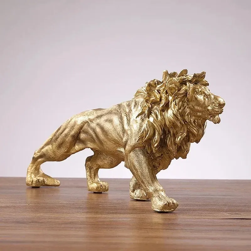 Golden Lion King Resin Ornament | Home and Office Decoration | Animal Statue Accessories for Living Room and Desktop Décor