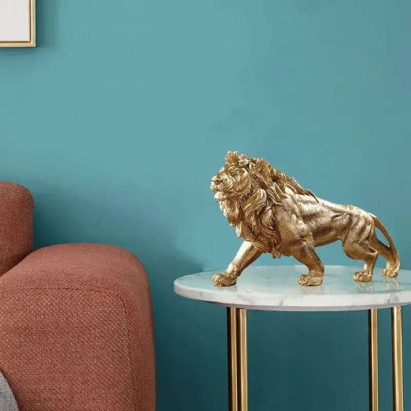 Golden Lion King Resin Ornament | Home and Office Decoration | Animal Statue Accessories for Living Room and Desktop Décor