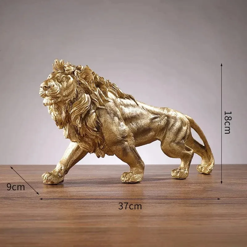 Golden Lion King Resin Ornament | Home and Office Decoration | Animal Statue Accessories for Living Room and Desktop Décor