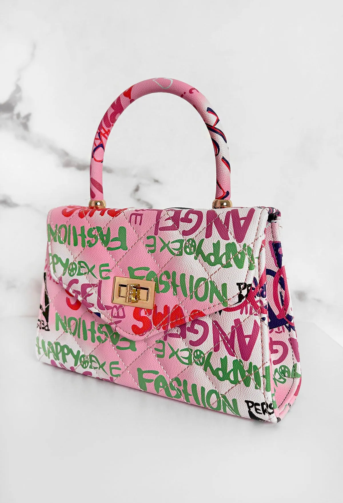 Graffiti Chic Baby Pink Printed Top Handle Bag