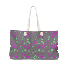 Gray Hearts Large Tote Bag, Valentine's Day Designer Weekender Oversized Bag - Printed in USA