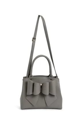 Grey Vegan Bow Leather Tote/Crossbody Bag