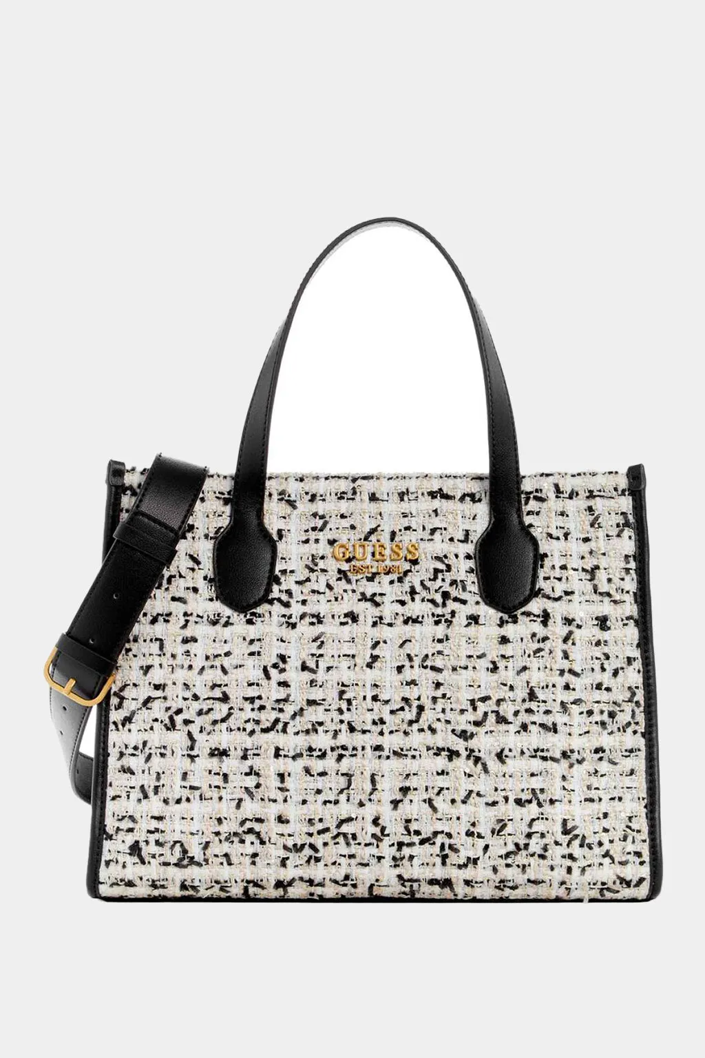 Guess -  Cream Multi Tweed Silvana Tote Bag