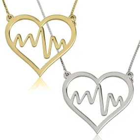 Heartbeat in a Heart Pendant Necklace,Sterling Silver,24K Gold/Rose Gold Plating,Mother&#39;s day gift, birthday gifts for her,gifts for aunt