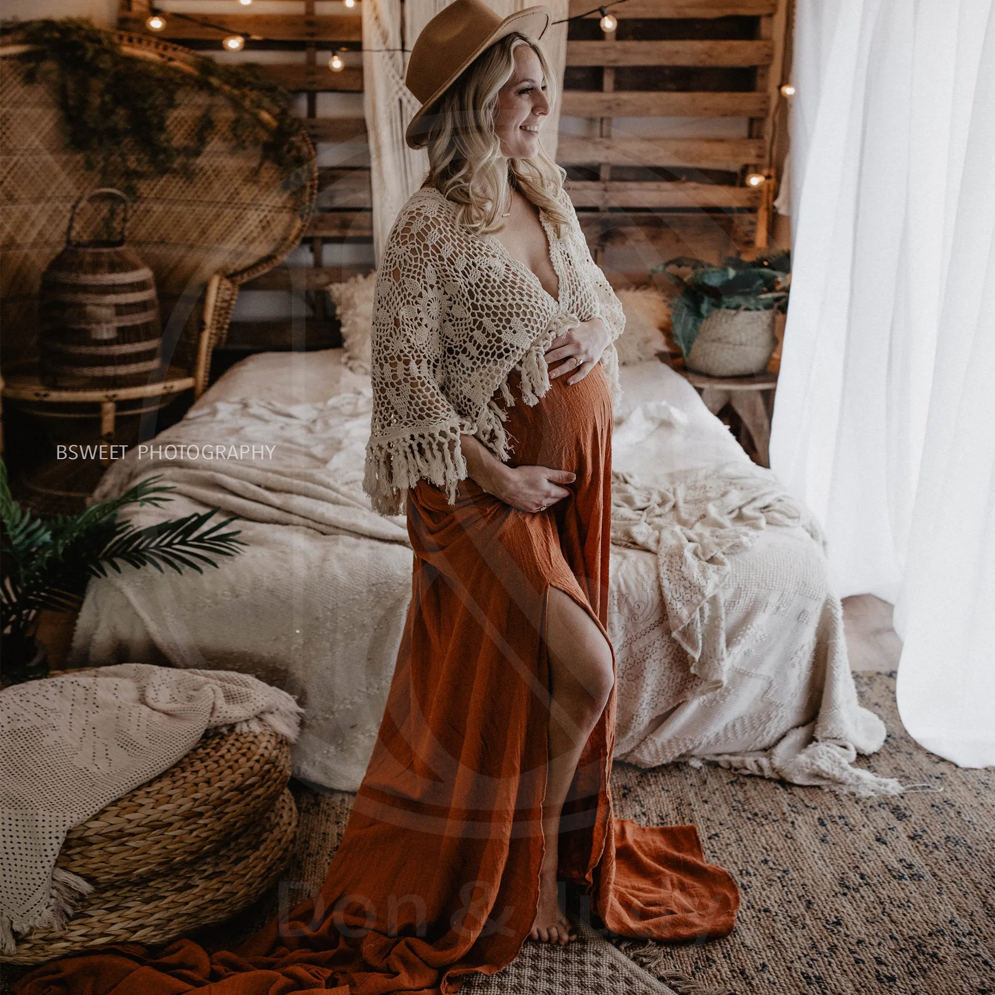 Hedy Boho Crochet Cotton Gown Set