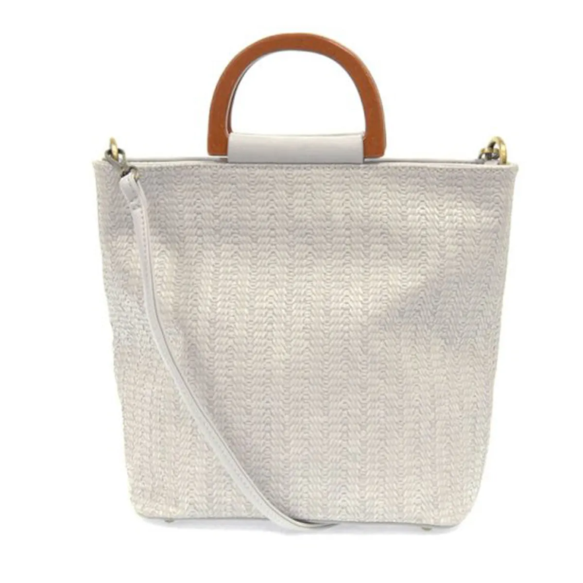 JOY SUSAN WOOD HANDLE WOVEN TOTE SOFT GREY