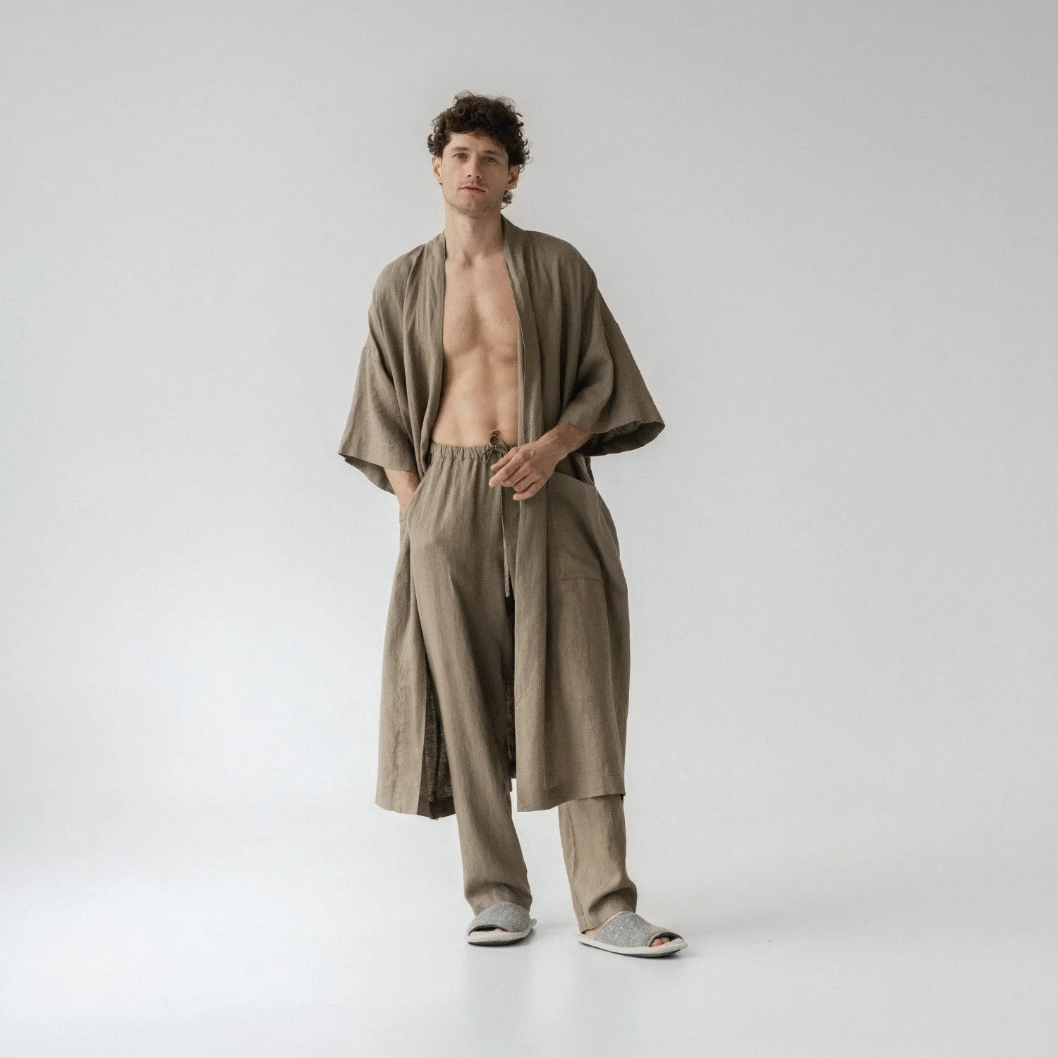 Khaki Linen Bathrobe