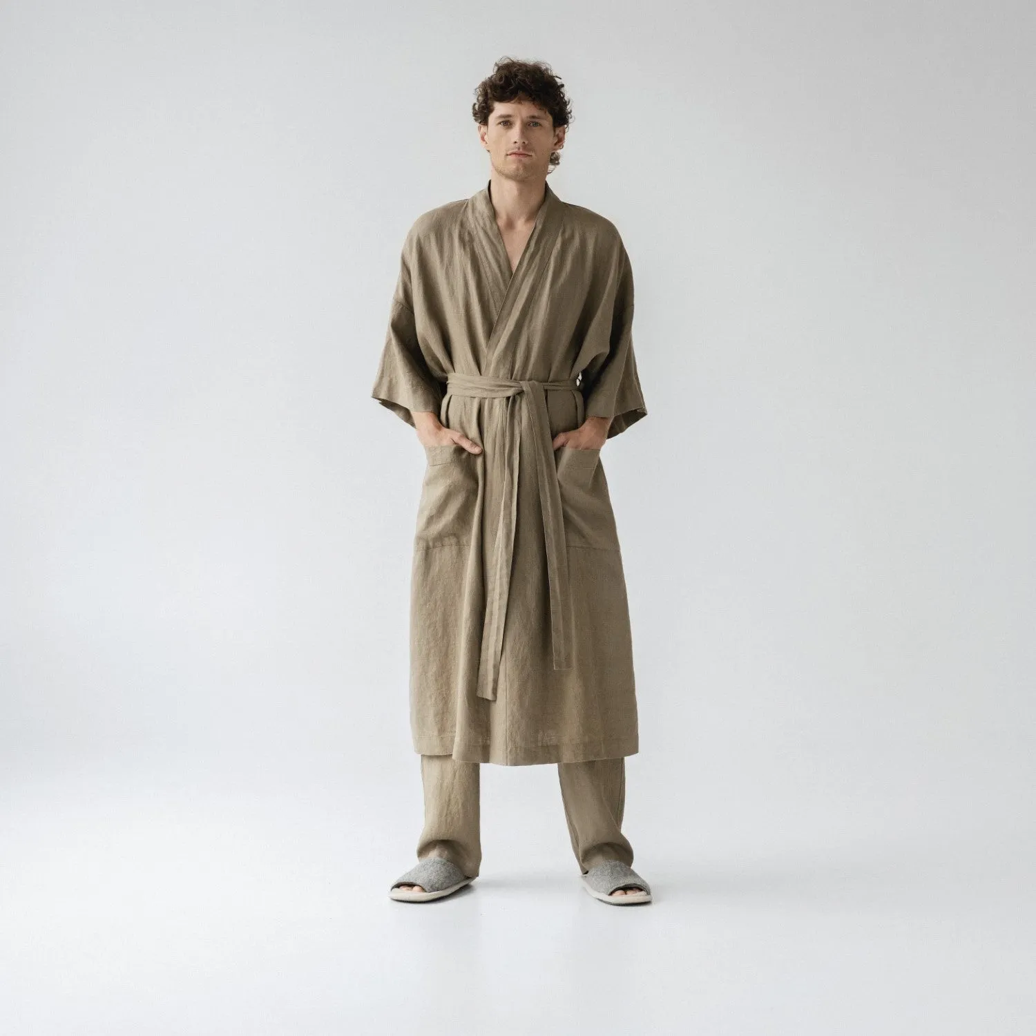 Khaki Linen Bathrobe