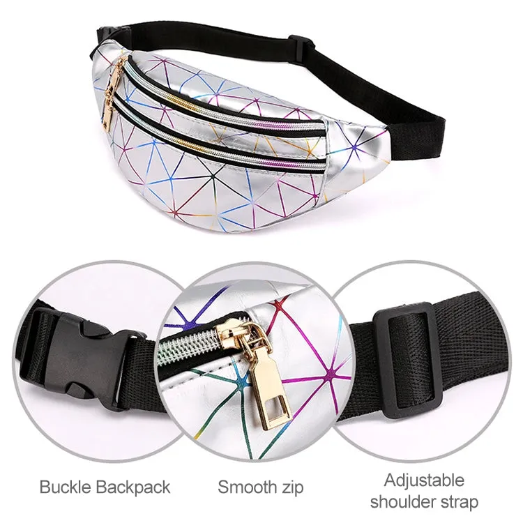 Laser Pattern PU Leather Waist Bags Women Fanny Pack Single Shoulder Bag(Black)