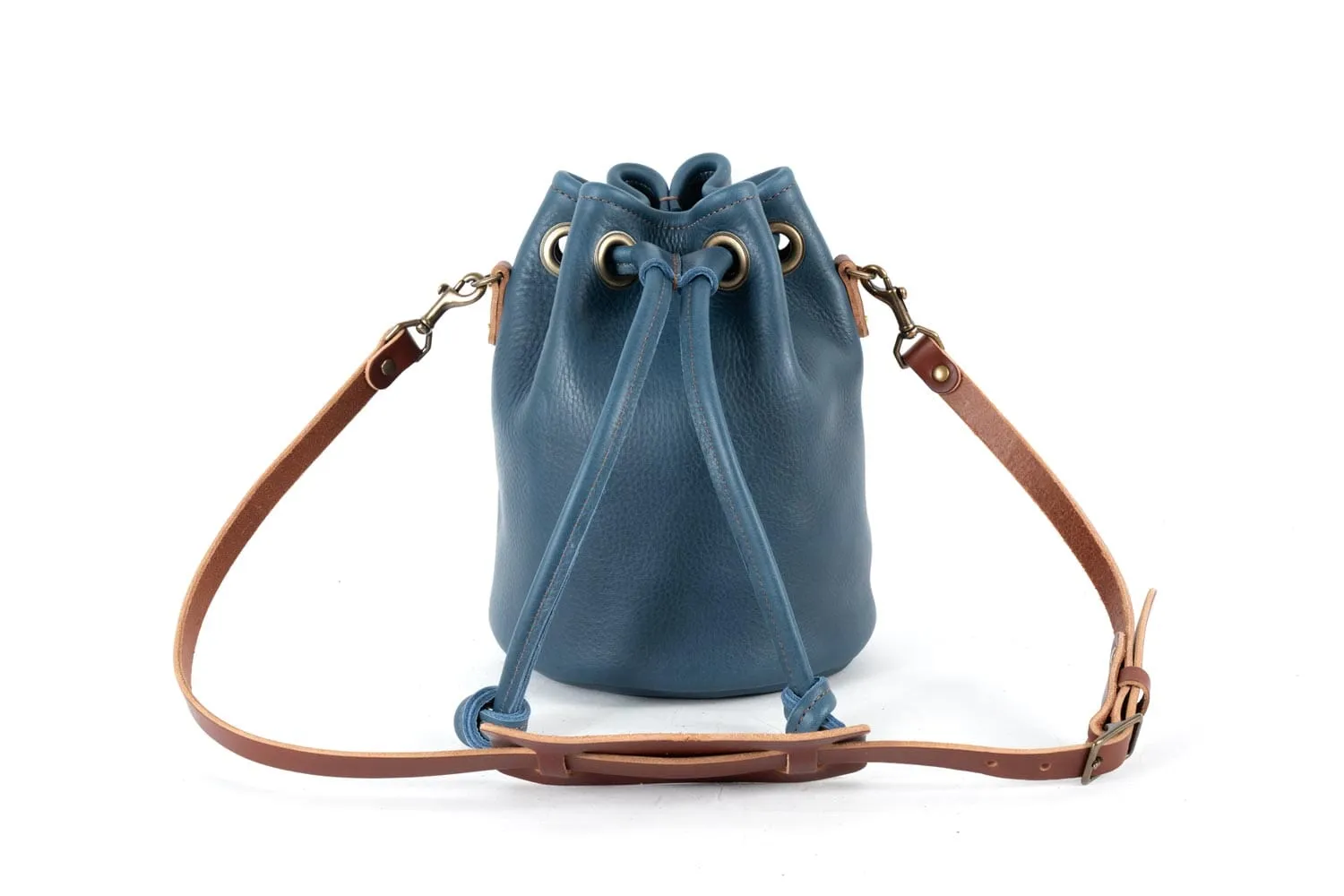 LEATHER BUCKET BAG - MEDIUM - SMOKEY BLUE