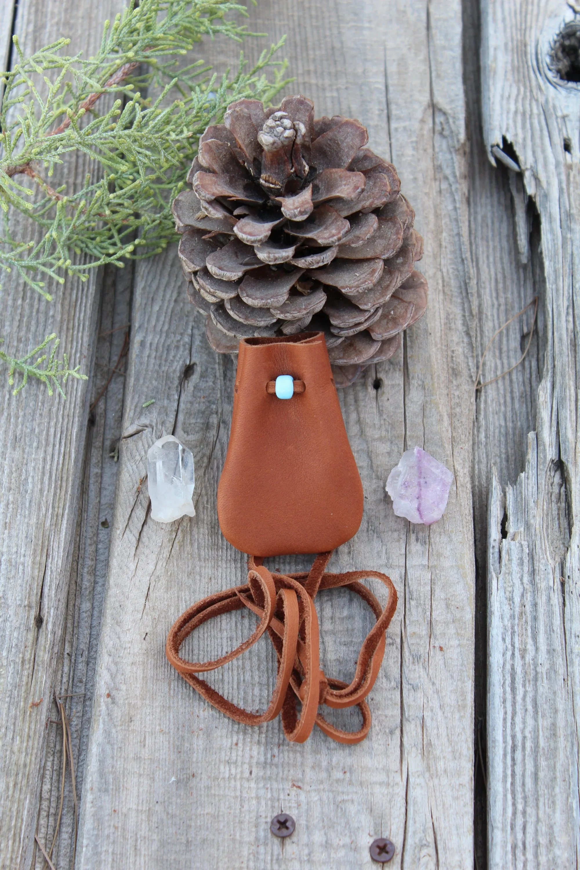 leather medicine bag, small amulet bag, crystal pouch