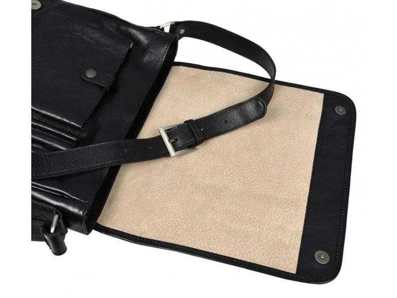 Leather Messenger Bag - Black