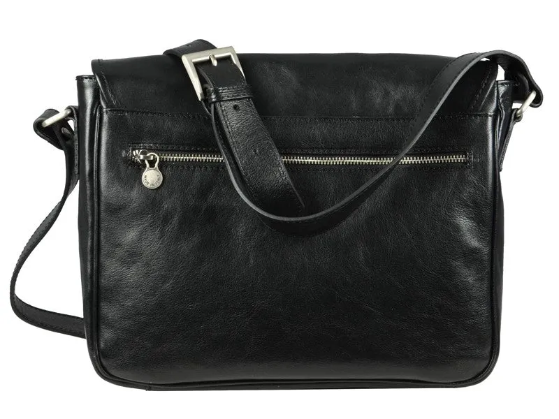 Leather Messenger Bag - Black