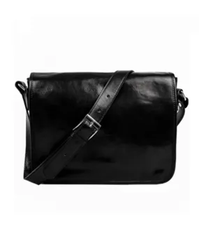 Leather Messenger Bag - Black