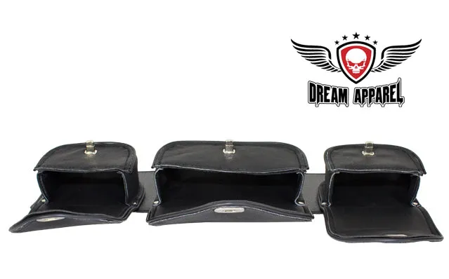 Leather Motorcycle Windshield Bag With 3 Compartments