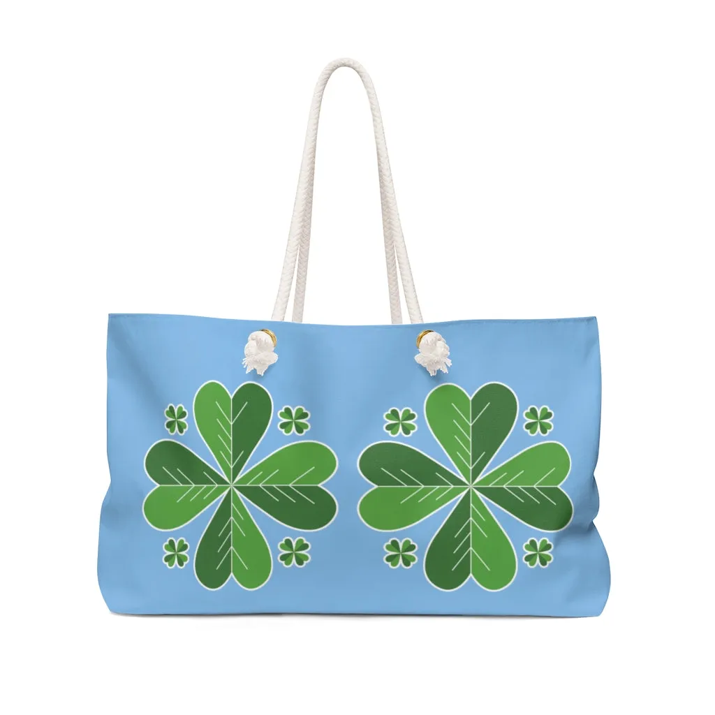 Light Blue Green Clover Bag, St. Patrick's Day Irish 24"x13"Weekender Bag- Made in USA