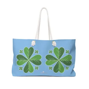 Light Blue Green Clover Bag, St. Patrick's Day Irish 24"x13"Weekender Bag- Made in USA