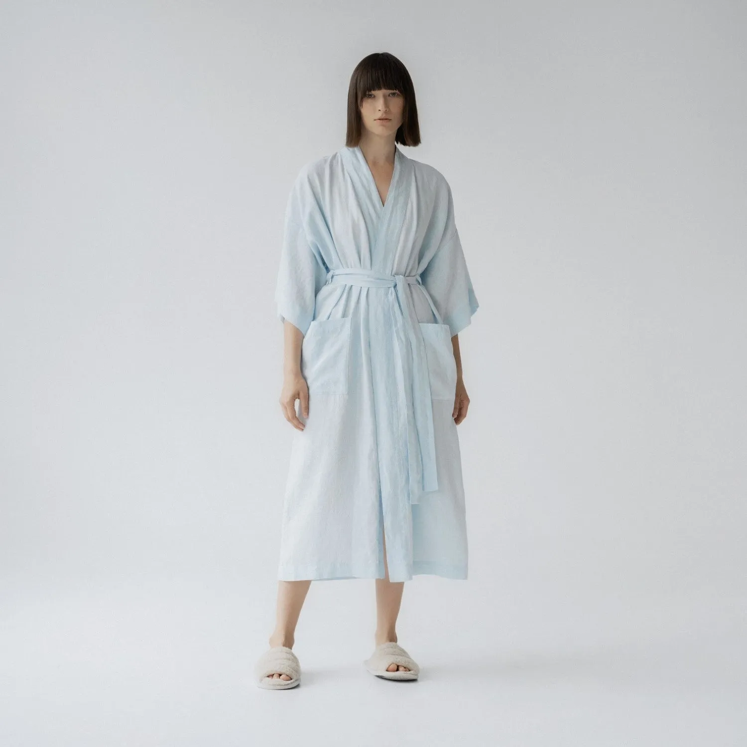 Light Blue Linen Bathrobe