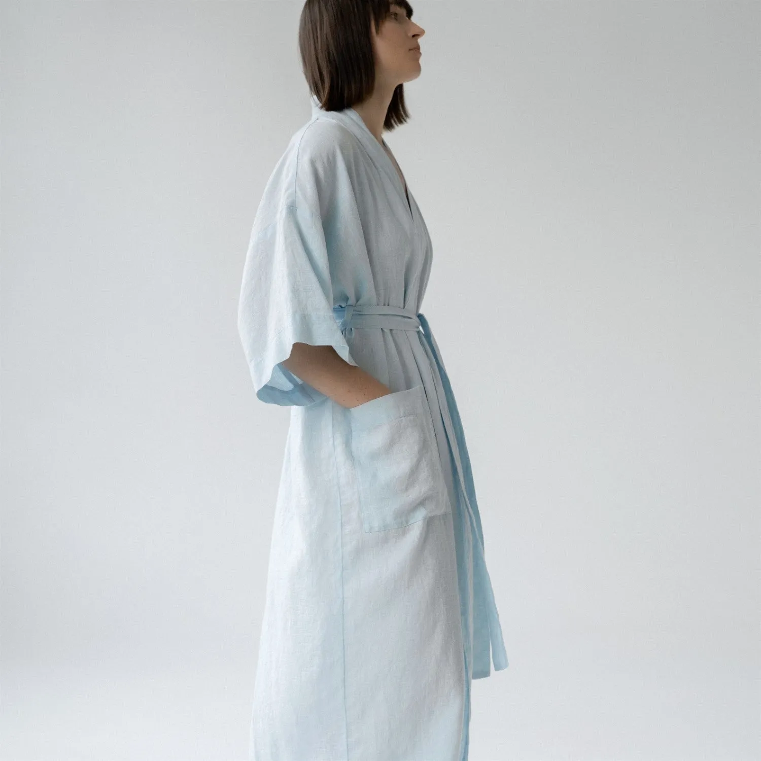 Light Blue Linen Bathrobe