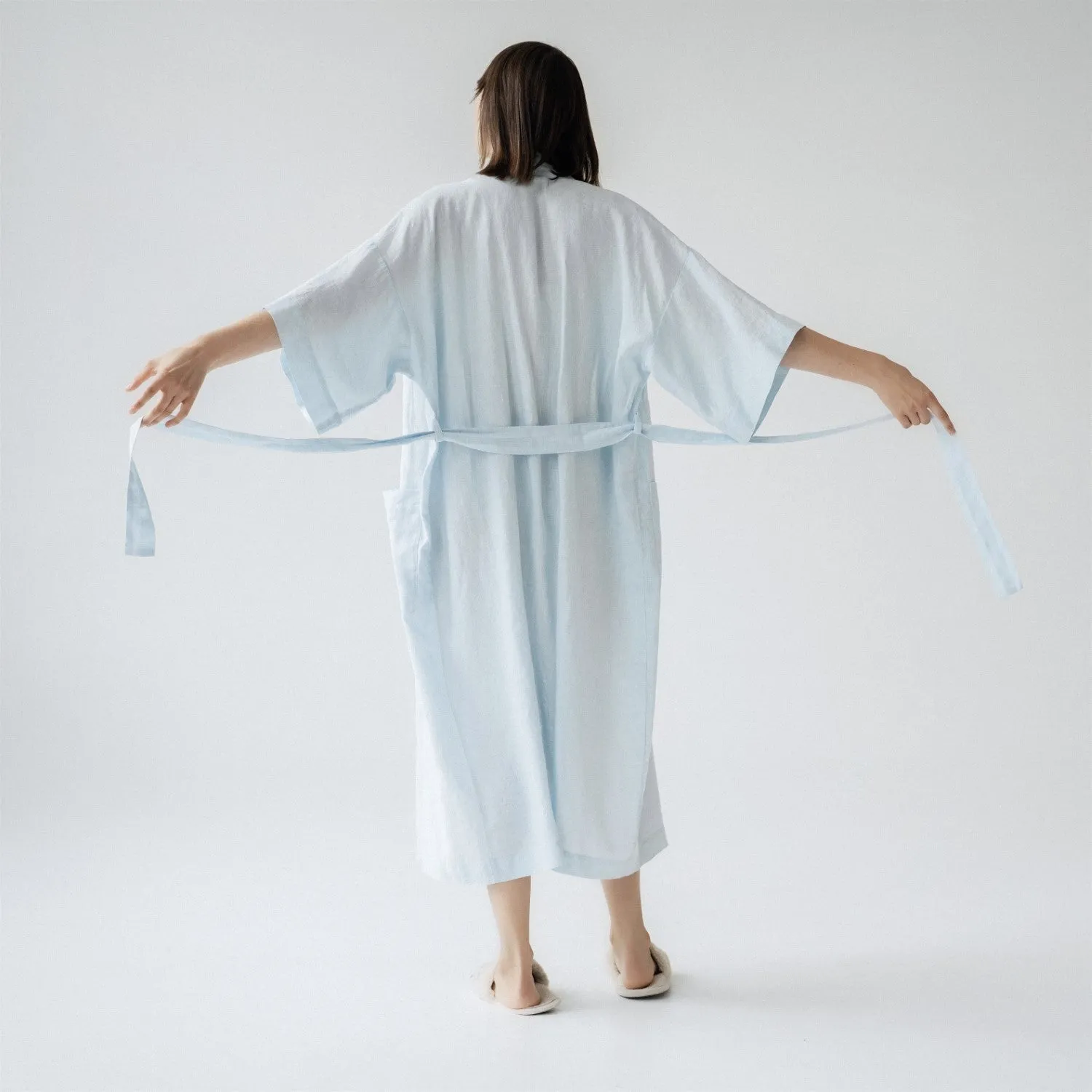 Light Blue Linen Bathrobe