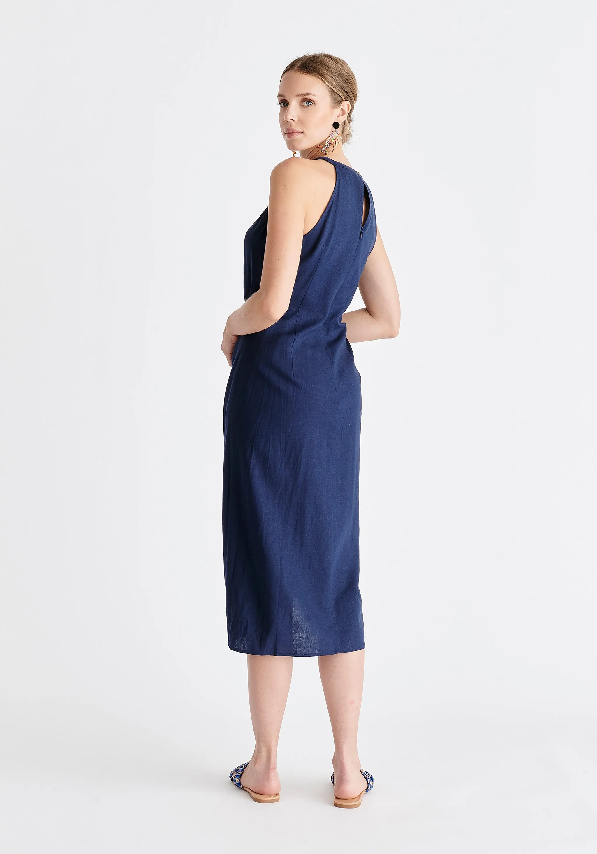 Linen Blend Waist Tie Dress