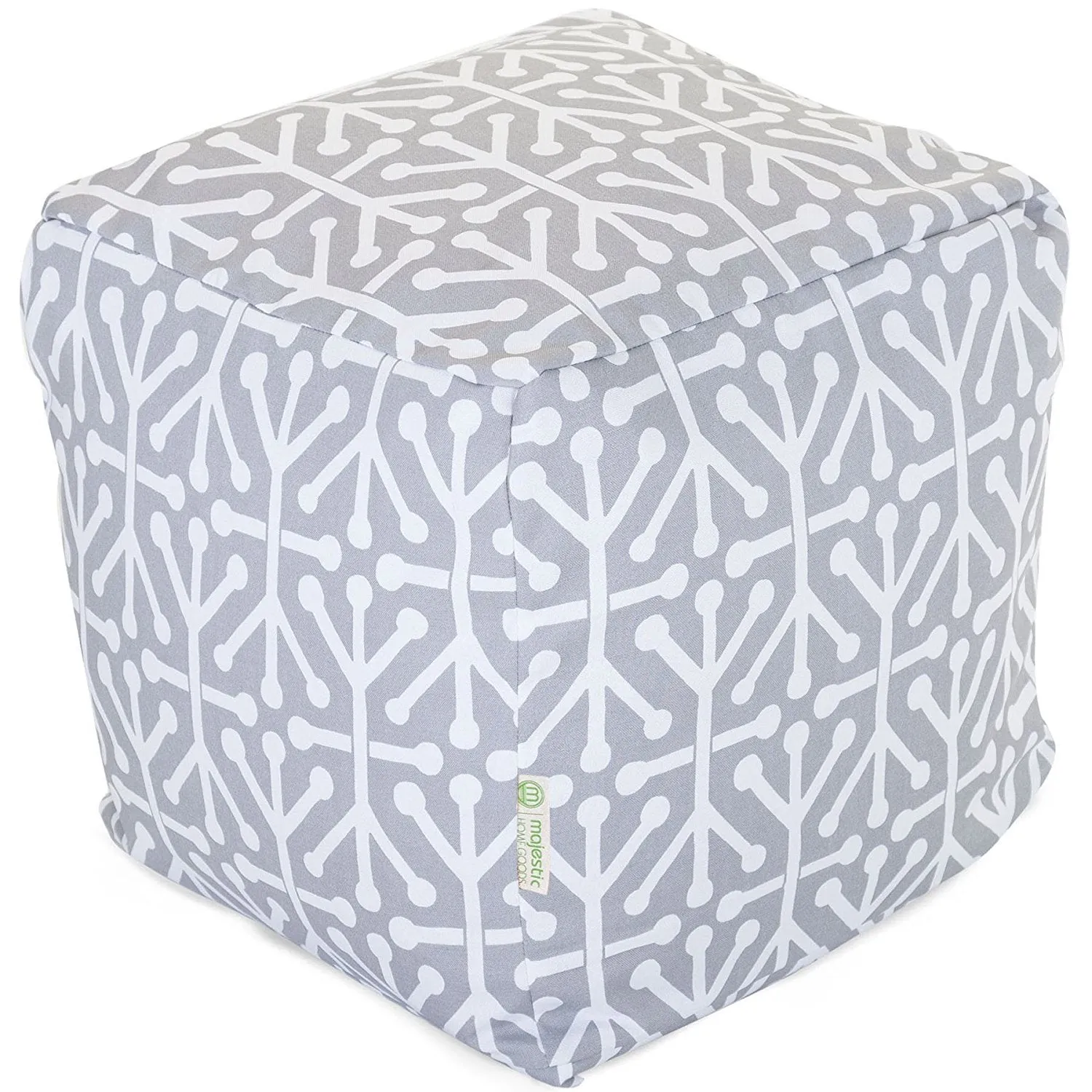 Majestic Home Goods Aruba Indoor / Outdoor Bean Bag Ottoman Pouf Cube, 17&quot; x 17&quot; x 17&quot; (Gray)