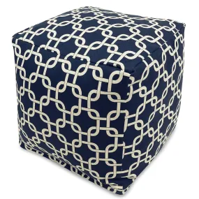 Majestic Home Goods Links Indoor / Outdoor Bean Bag Ottoman Pouf Cube, 17&quot; x 17&quot; x 17&quot; (Navy Blue)