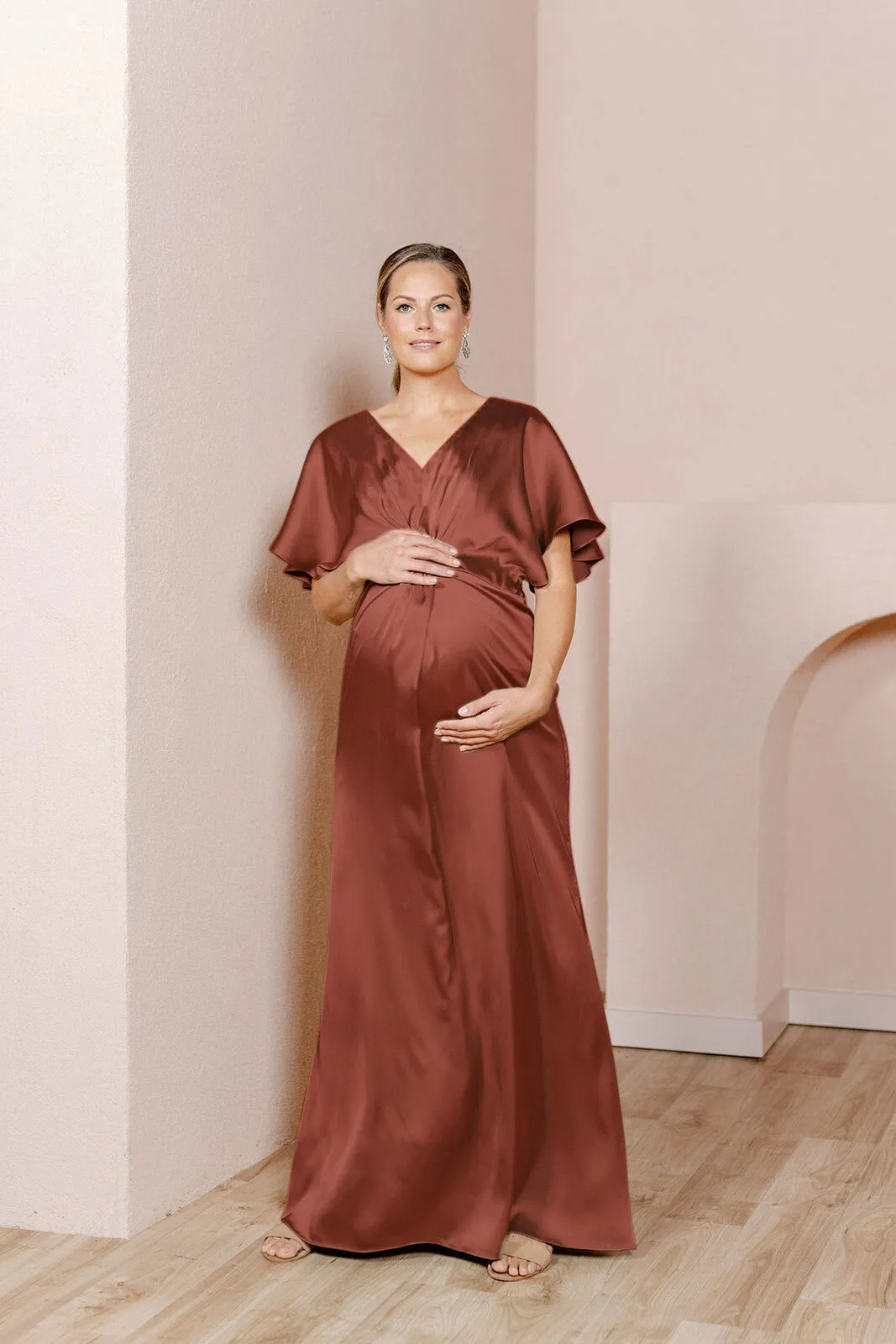 Maternity Gwen Satin Dress | Ready To Ship | Cinnamon Rose