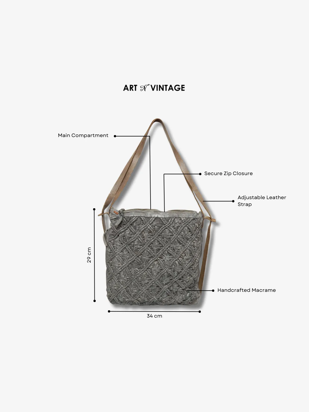 Mauch: Grey Leather Shopper Cum Backpack With Macrame Weaving