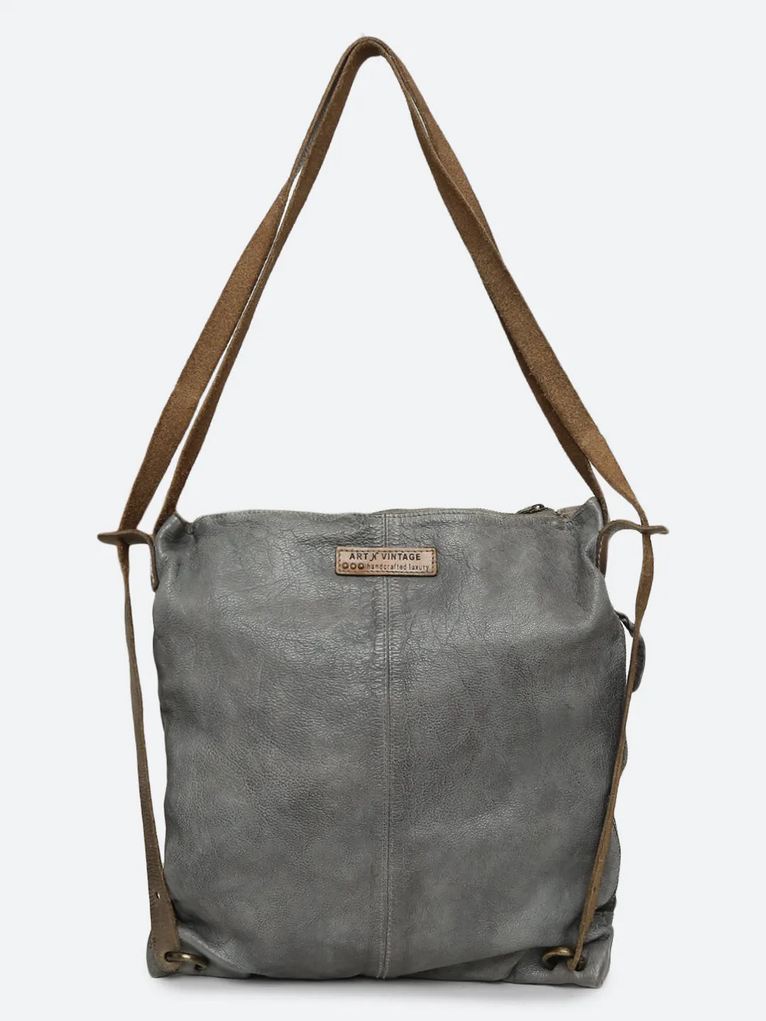 Mauch: Grey Leather Shopper Cum Backpack With Macrame Weaving