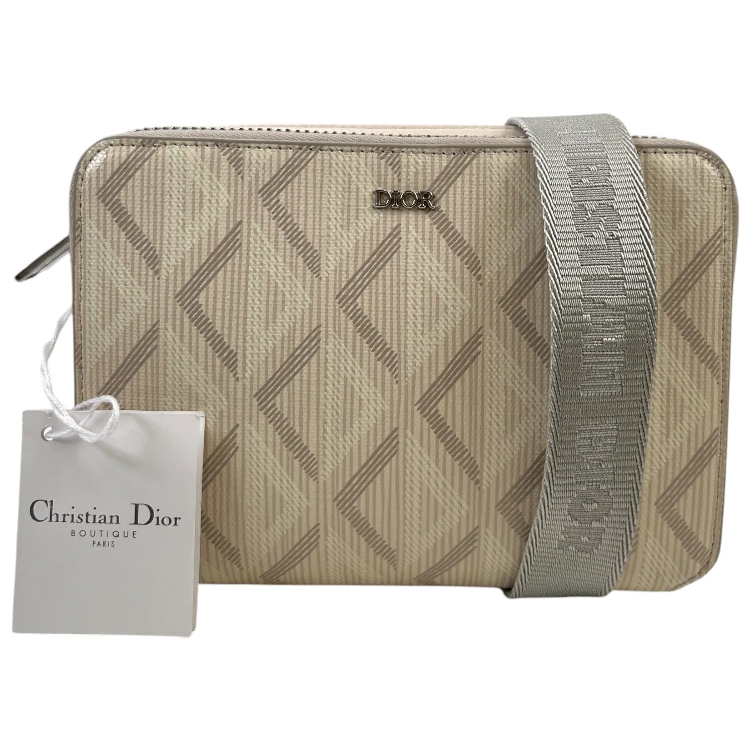 Men's Cd Diamond Messenger Bag Beige