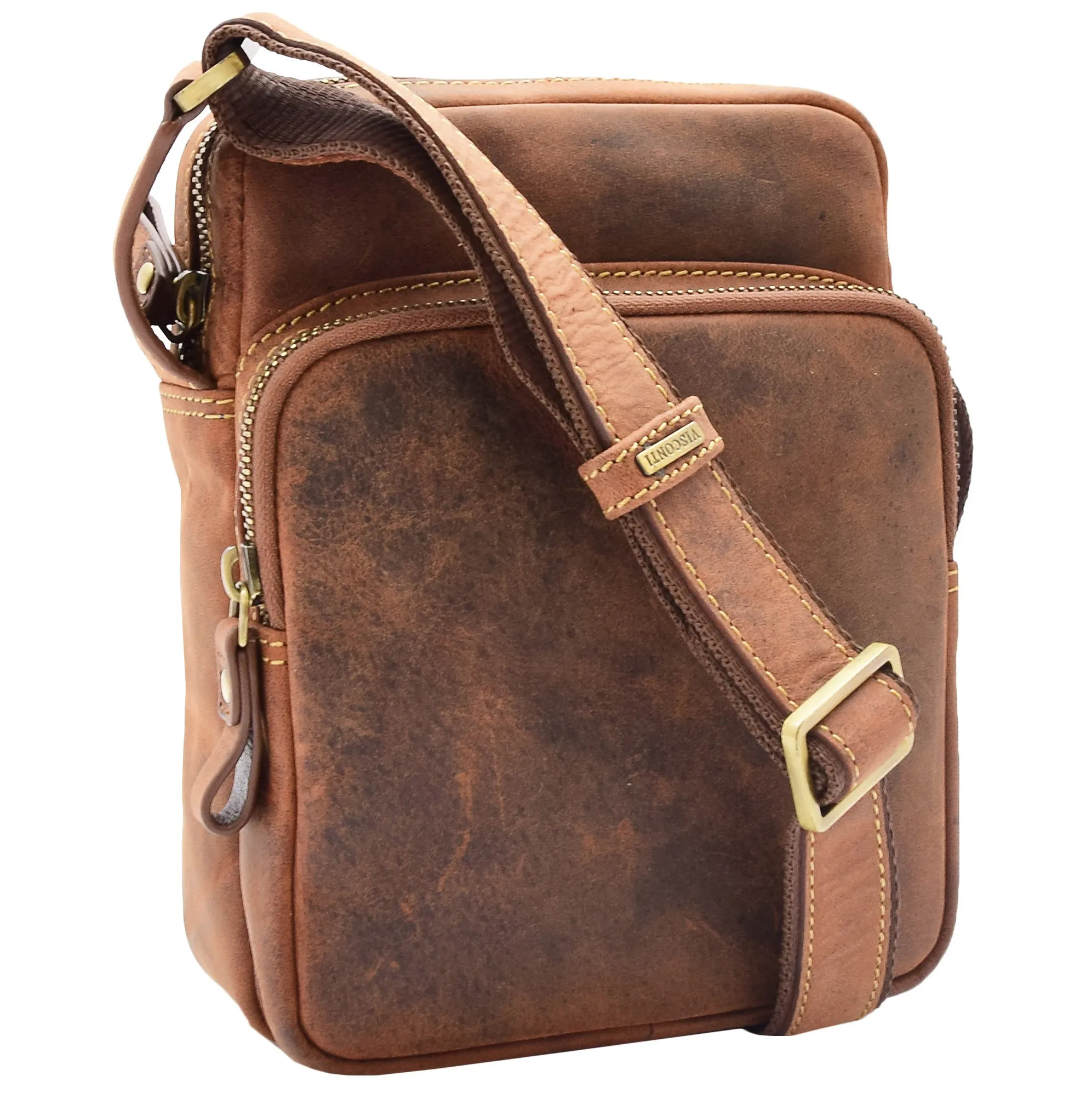 Mens Small Smart Crossbody Bag Organiser Genuine Leather Multi Pockets Riga