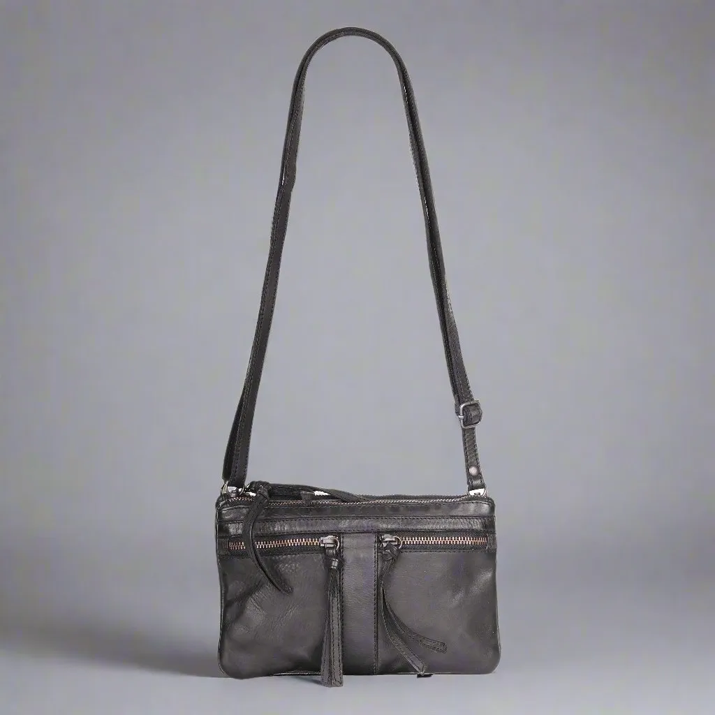 MET Leather Crossbody Bag with Dual Front Zipper Pockets