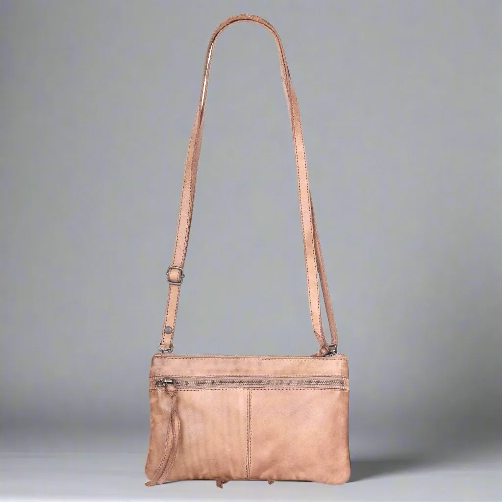 MET Leather Crossbody Bag with Dual Front Zipper Pockets