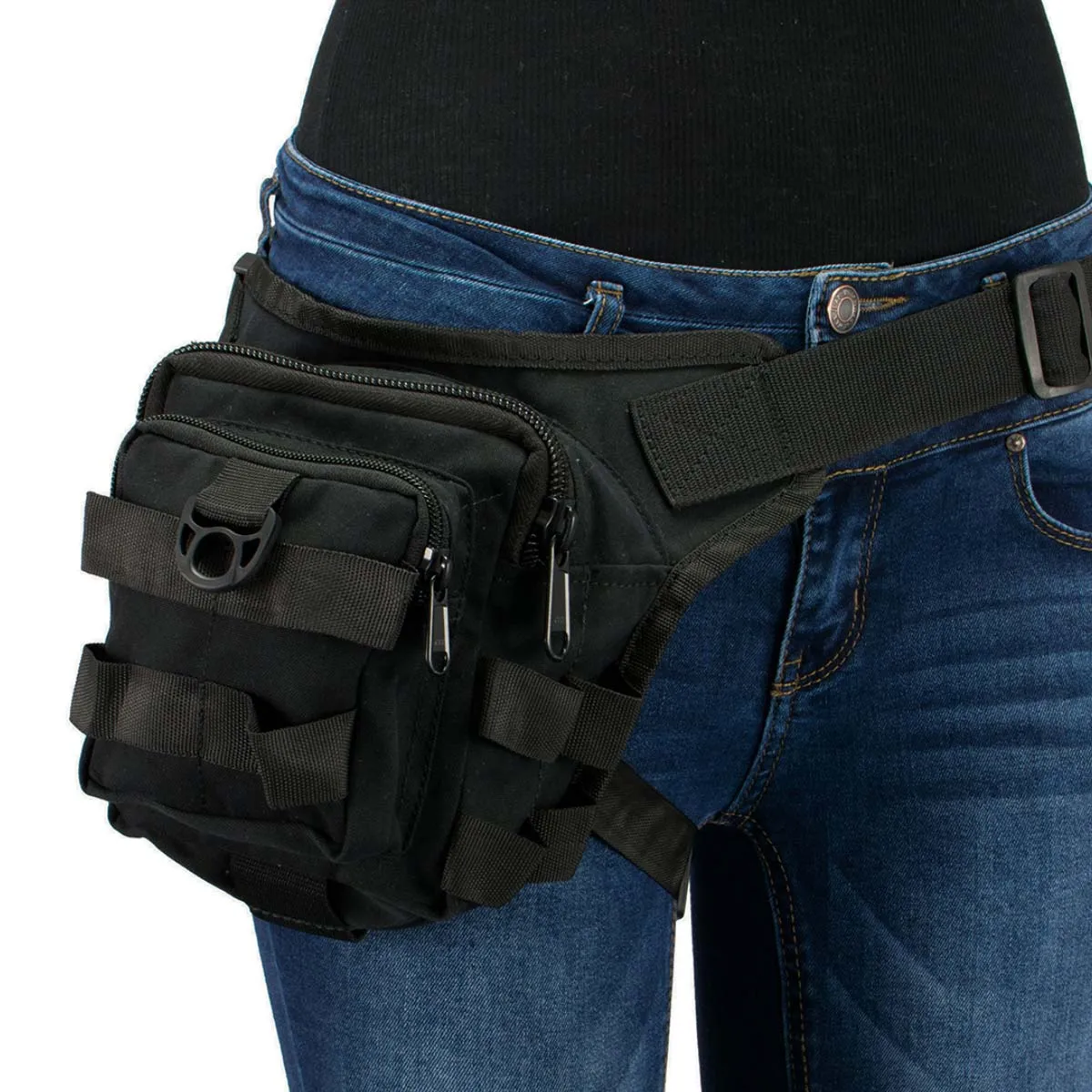 Milwaukee Leather MP8841 Black Textile Conceal and Carry Tactical Thigh Bag with Waist Belt