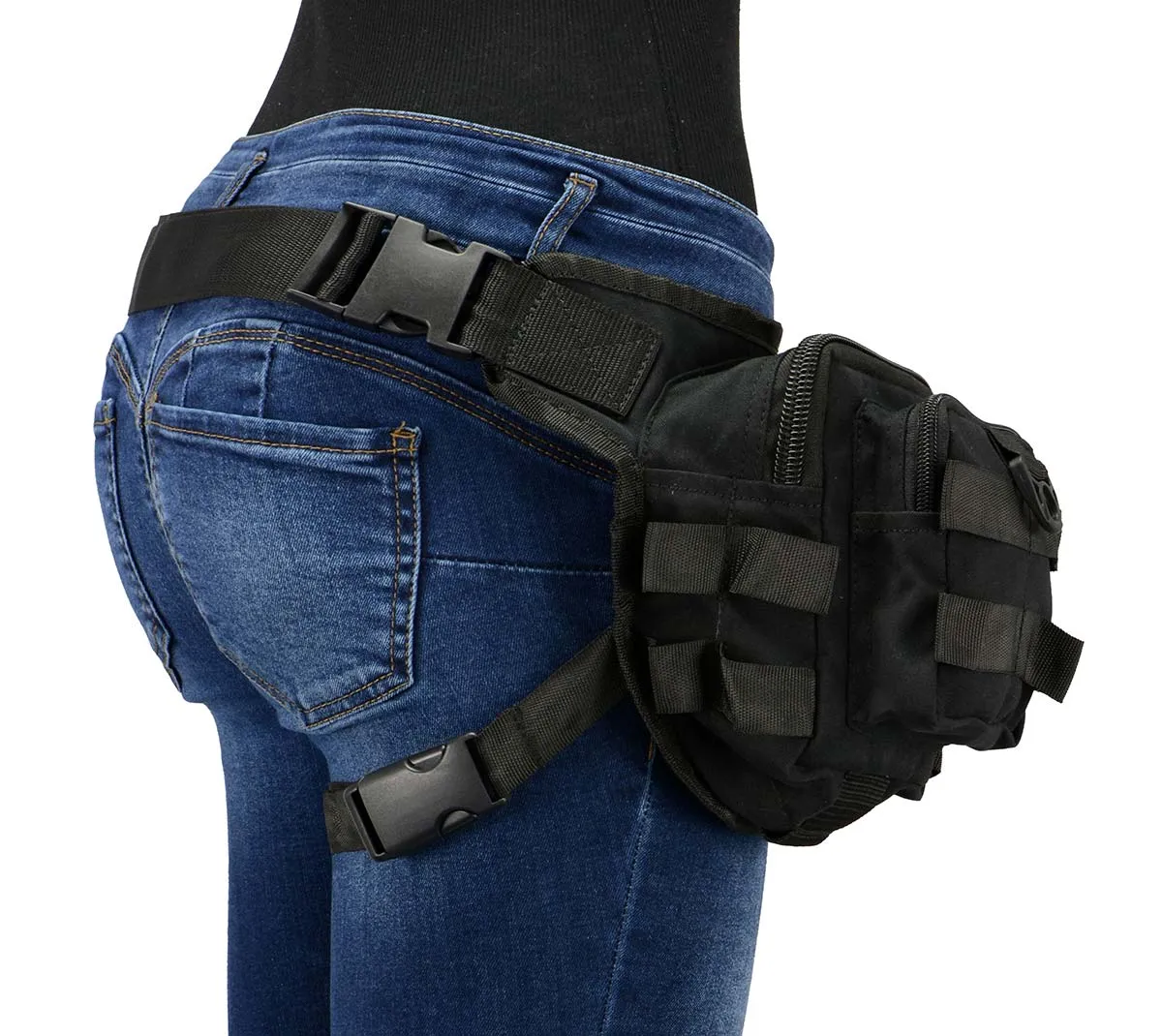 Milwaukee Leather MP8841 Black Textile Conceal and Carry Tactical Thigh Bag with Waist Belt