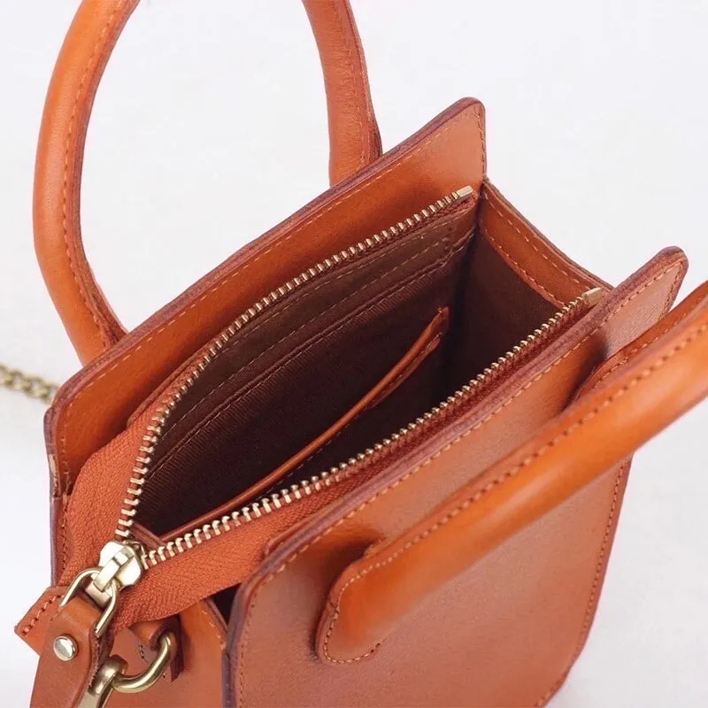 Minimalist Cowhide Leather Small Square Bag