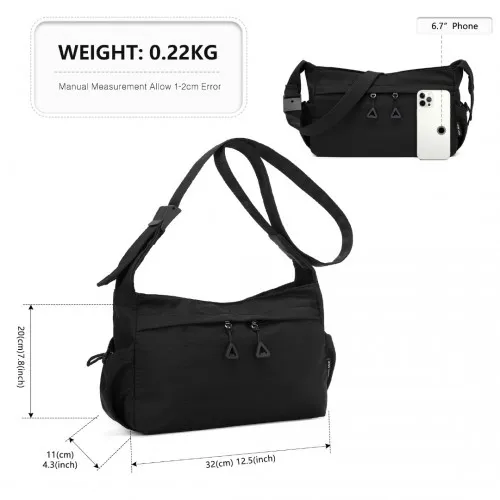 Miss Lulu Ultra-Light Water-Resistant Urban Casual Commuter Crossbody Bag - Black | Stylish & Practical