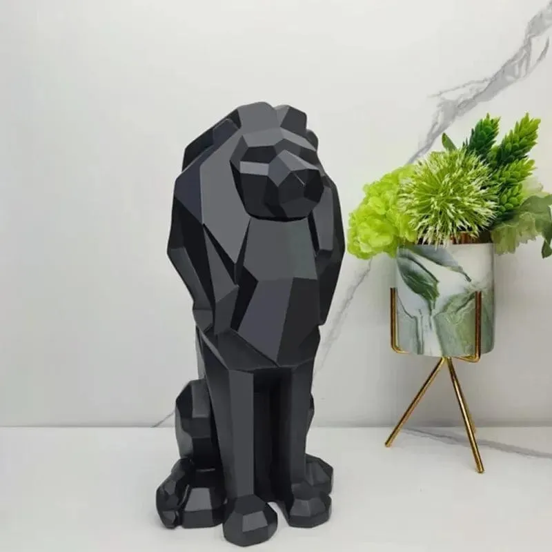 Modern Black and White Resin Lion Sitting Sculpture | Creative Home and Office Décor for Living Room and Study