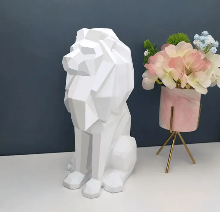 Modern Black and White Resin Lion Sitting Sculpture | Creative Home and Office Décor for Living Room and Study