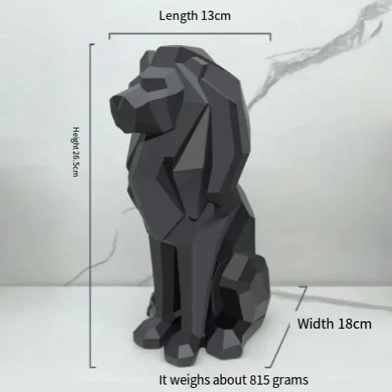 Modern Black and White Resin Lion Sitting Sculpture | Creative Home and Office Décor for Living Room and Study