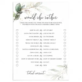 Modern Chic Would She Rather Baby Shower Game Printable