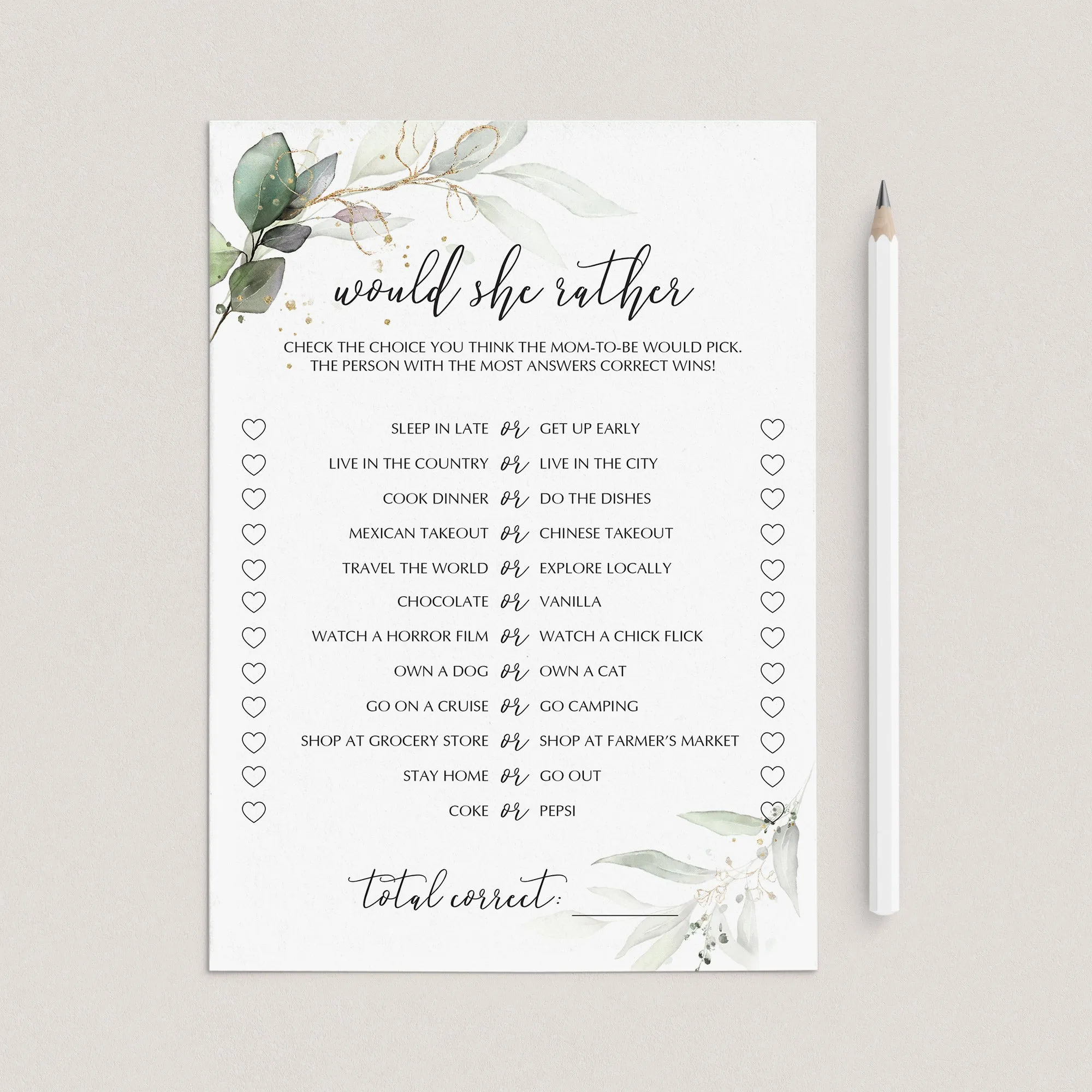 Modern Chic Would She Rather Baby Shower Game Printable