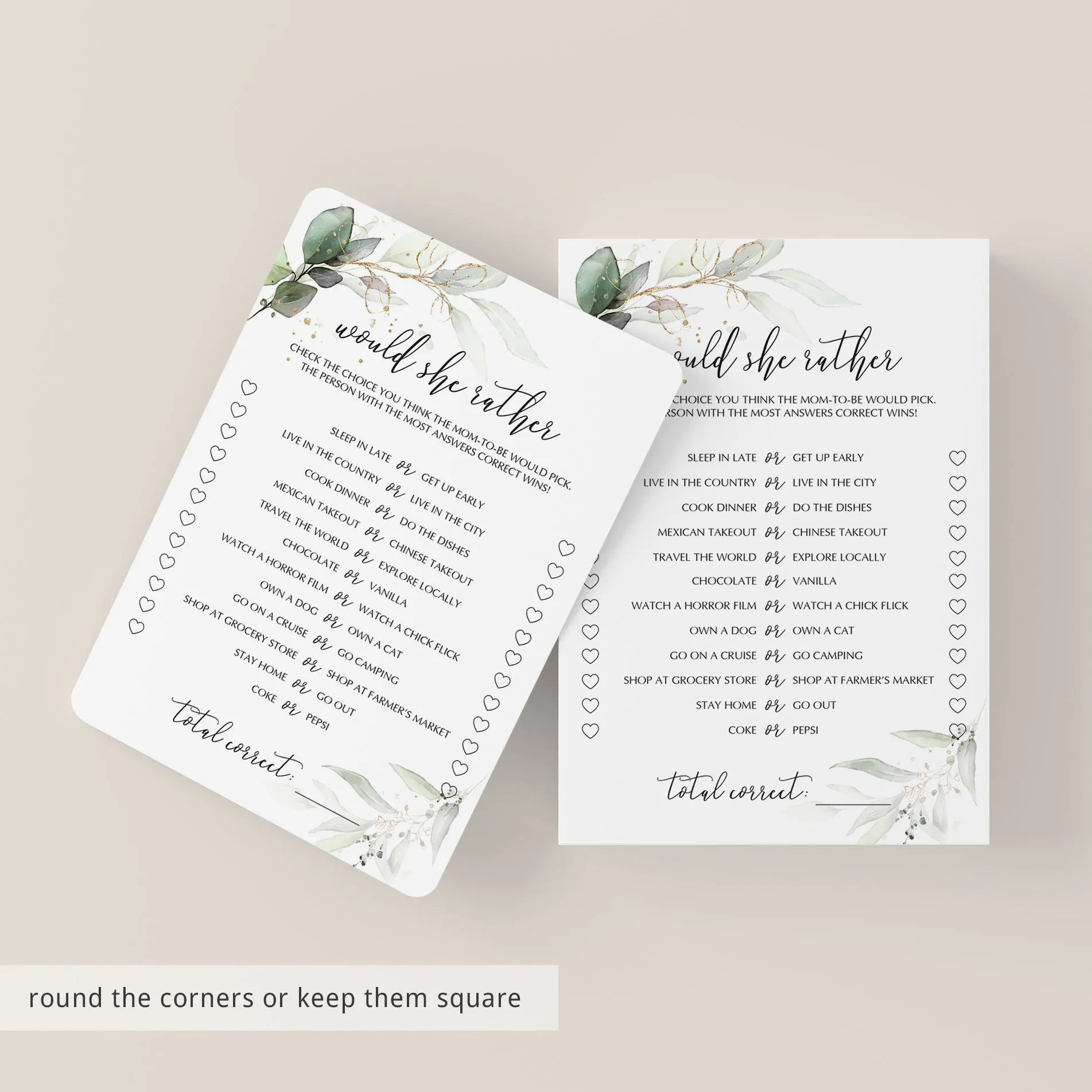 Modern Chic Would She Rather Baby Shower Game Printable